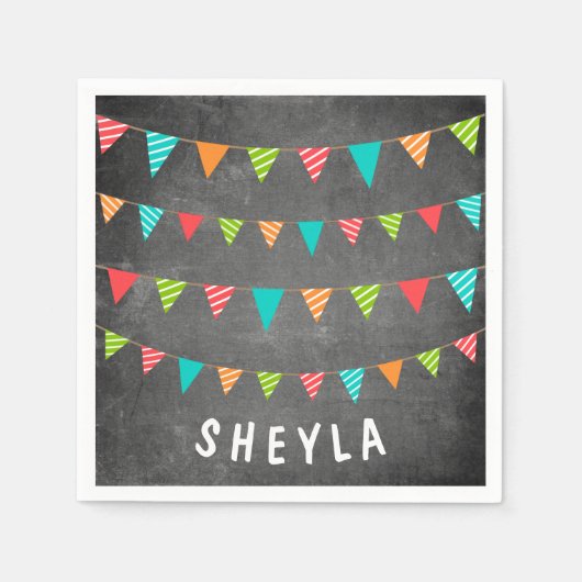 Fun Chalkboard Bunting Flags Name Birthday Party Servet (Voorkant)
