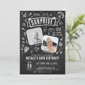 Fun Chalkboard Doodle 2 Photo Surprise Birthday Kaart (Staand voorkant)