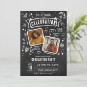 Fun Chalkboard Doodle Double Graduparty Kaart (Staand voorkant)