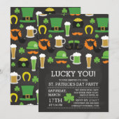Fun Chalkboard St Patrick's Day Dinner Party Kaart (Voorkant / Achterkant)