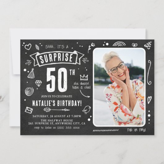 Fun Chalkboard - Stationele foto 50e verjaardag Kaart (Voorkant)