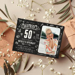 Fun Chalkboard - Stationele foto 50e verjaardag Kaart<br><div class="desc">Fun modern karton doedle foto 'Shhh...  Het is een verrassing',  50ste verjaardag van de uitnodiging van de Birthday Party! Upload eenvoudig een afbeelding en pas de sjabloon met uw eigen gebeurtenisdetails aan.</div>