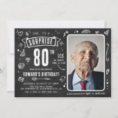 Fun Chalkboard - Stationele foto 80th Birthday Kaart (Voorkant)