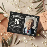 Fun Chalkboard - Stationele foto 80th Birthday Kaart<br><div class="desc">Fun modern karton doedle foto 'Shhh...  Het is een verrassing' 80th Birthday Party Invitation! Upload eenvoudig een afbeelding en pas de sjabloon met uw eigen gebeurtenisdetails aan.</div>