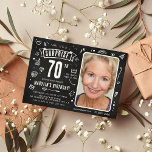 Fun Chalkboard - Stationele foto - Surprise 70th B Kaart<br><div class="desc">Fun modern karton doedle foto 'Shhh...  Het is een verrassing' 70th Birthday Party Invitation! Upload eenvoudig een afbeelding en pas de sjabloon met uw eigen gebeurtenisdetails aan.</div>