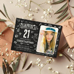 Fun Chalkboard - Stationfoto 21st Birthday Kaart<br><div class="desc">Fun modern karton doedle foto 'Shhh...  Het is een verrassing' 21ste verjaardag van de uitnodiging van de Birthday Party! Upload eenvoudig een afbeelding en pas de sjabloon met uw eigen gebeurtenisdetails aan.</div>