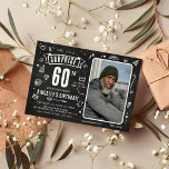 Fun Chalkboard - Stationfoto Surprise 60th Birthda Kaart<br><div class="desc">Fun modern karton doedle foto 'Shhh...  Het is een verrassing' 60th Birthday Party Invitation! Upload eenvoudig een afbeelding en pas de sjabloon met uw eigen gebeurtenisdetails aan.</div>