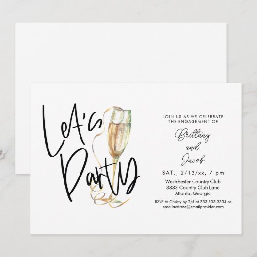 Fun Champagne Engagement Party Kaart (Voorkant / Achterkant)