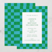 Fun Checkerboard Blue Green Geometric Birthday Kaart (Voorkant / Achterkant)