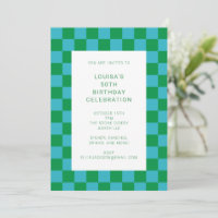 Fun Checkerboard Blue Green Geometric Birthday