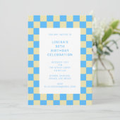 Fun Checkerboard Light Blue Geometric Birthday Kaart (Staand voorkant)
