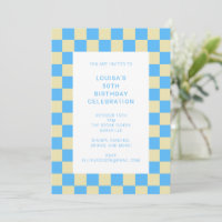 Fun Checkerboard Light Blue Geometric Birthday