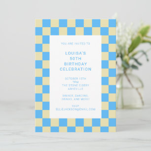Fun Checkerboard Light Blue Geometric Birthday Kaart