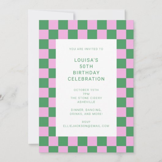 Fun Checkerboard roze Green Geometric Birthday Kaart (Voorkant)