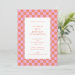 Fun Checkerboard Roze Oranje Geometric Birthday Kaart<br><div class="desc">Cute Fun Modern Checkerboard Geometric Birthday Party Invitation in Pink and Oranje</div>