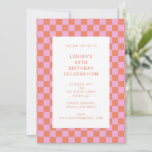 Fun Checkerboard Roze Oranje Geometric Birthday Kaart<br><div class="desc">Cute Fun Modern Checkerboard Geometric Birthday Party Invitation in Pink and Oranje</div>