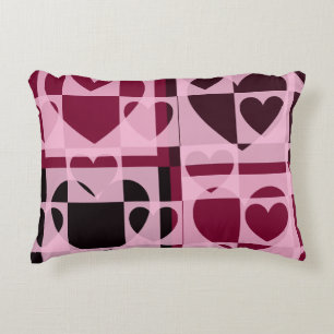 Fun Checkered Hearts Zacht Roze en Wijnrood Accent Kussen