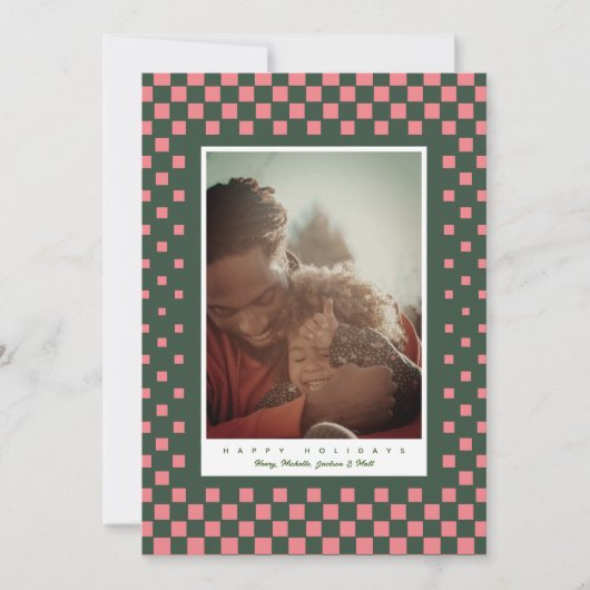 Fun Checkers Roze en Groen Feestdagenkaart (Voorkant)