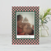 Fun Checkers Roze en Groen Feestdagenkaart (Staand voorkant)