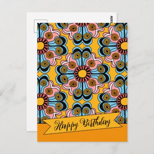 Fun cheerful flower power hippie verjaardag CC0218 Briefkaart (Voorkant / Achterkant)