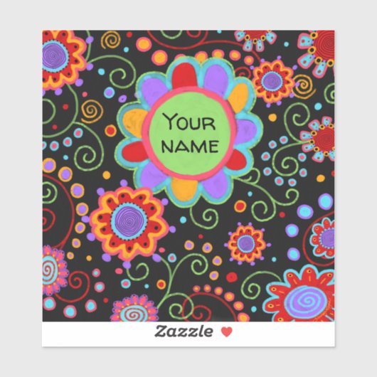 Fun Cheerful Flowers Personalized Sticker (Vel)