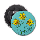 Fun Cheerful Yellow Flowers Doodle Art Button Flesopener (Voorkant)