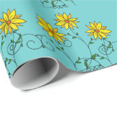 Fun Cheerful Yellow Flowers Doodle Art Cadeaupapier (Rol Hoek)