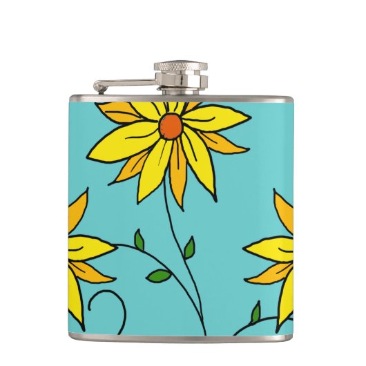 Fun Cheerful Yellow Flowers Doodle Art Heupfles (Voorkant)