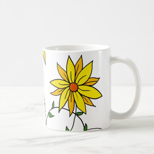 Fun Cheerful Yellow Flowers Doodle Art Koffiemok (Rechts)