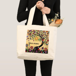 Fun Cheery Flowers en Whimsical Tree Grote Tote Bag