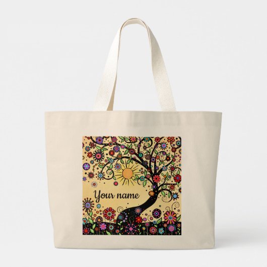 Fun Cheery Flowers en Whimsical Tree Grote Tote Bag (Achterkant)