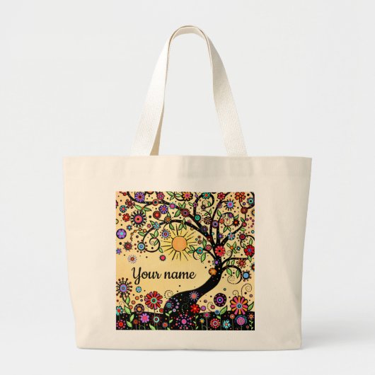 Fun Cheery Flowers en Whimsical Tree Grote Tote Bag (Voorkant)