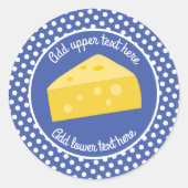 Fun Cheese Wedge - cartoon stijl blauw wit dot Ronde Sticker (Voorkant)
