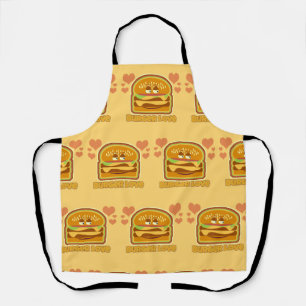 Fun Cheeseburger Love Lunchtime Cartoon Motto Schort