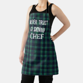 Fun Chef Quote On Green and Blue Tartan Plaid Schort