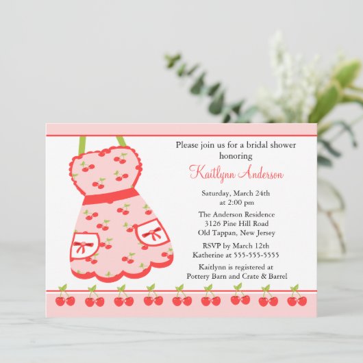 Fun Cherry Retro Kitchen Bridal Shower Kaart (Staand voorkant)