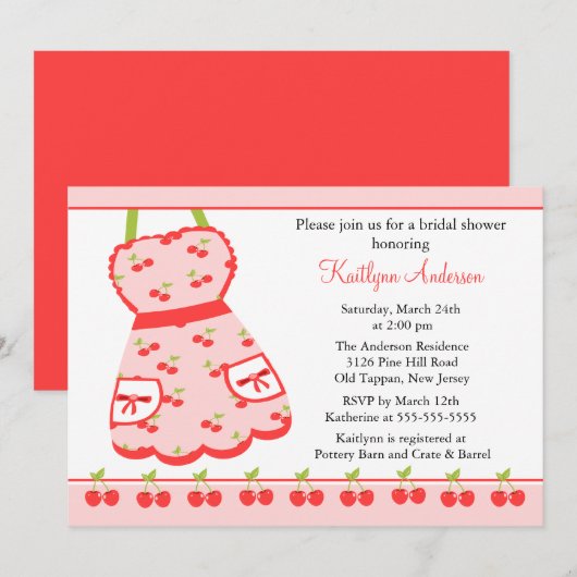 Fun Cherry Retro Kitchen Bridal Shower Kaart (Voorkant / Achterkant)