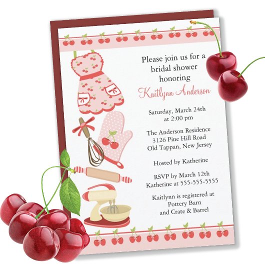 Fun Cherry Retro Kitchen Bridal Shower Kaart