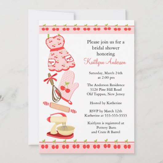 Fun Cherry Retro Kitchen Bridal Shower Kaart (Voorkant)