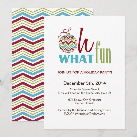 Fun Chevron - Uitnodiging voor kerstfeestdagen (Voorkant / Achterkant)