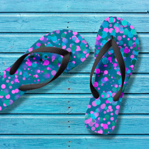Fun, chic blue paars roze confetti stippen op blau teenslippers
