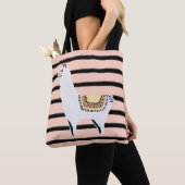 Fun Chic Llama & Stripe Patroon in roze en zwart Tote Bag (Dichtbij)
