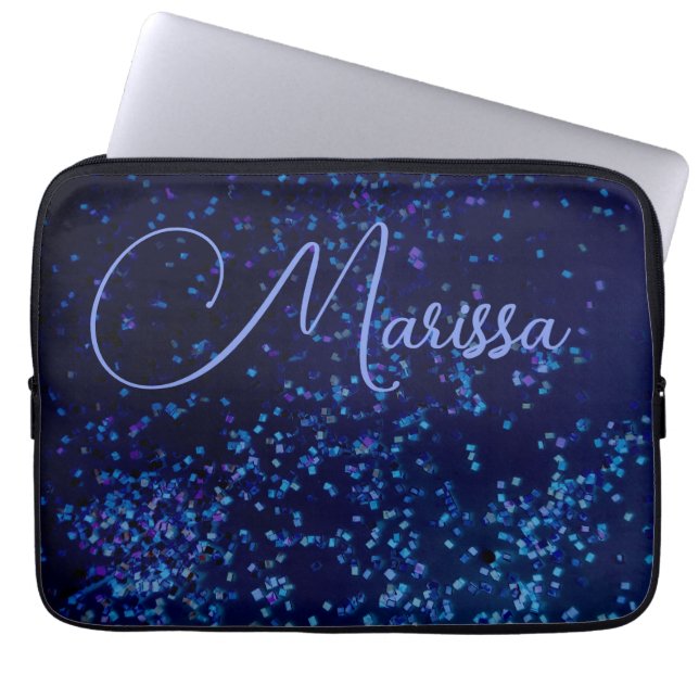 Fun Chic Personalized Confetti Blue Laptop Sleeve (Voorkant)