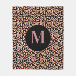 Fun Chic Pink Black Gold Cheetah/Leopard Monogram Fleece Deken