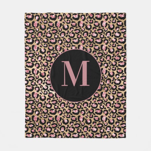 Fun Chic Pink Black Gold Cheetah/Leopard Monogram Fleece Deken (Voorkant)