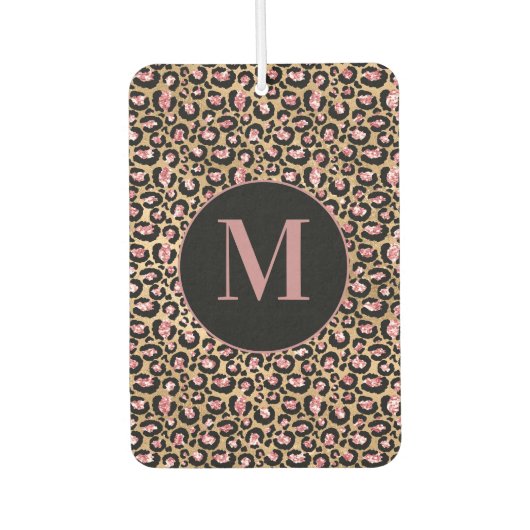 Fun Chic Pink Black Gold Cheetah/Leopard Monogram Luchtverfrisser (Voorkant)