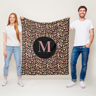 Fun Chic Roze Zwart Goud Cheetah/Luipaard Monogram Fleece Deken