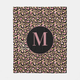 Fun Chic Roze Zwart Goud Cheetah/Luipaard Monogram Fleece Deken