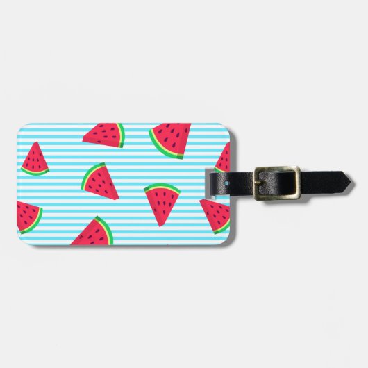 Fun Chic Watermelon Slices Blue Lines Pattern Bagagelabel (Voorkant horizontaal)