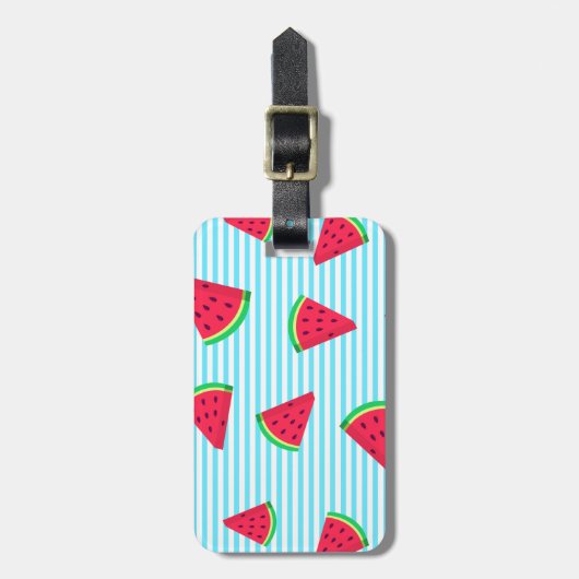 Fun Chic Watermelon Slices Blue Lines Pattern Bagagelabel (Voorkant verticaal)